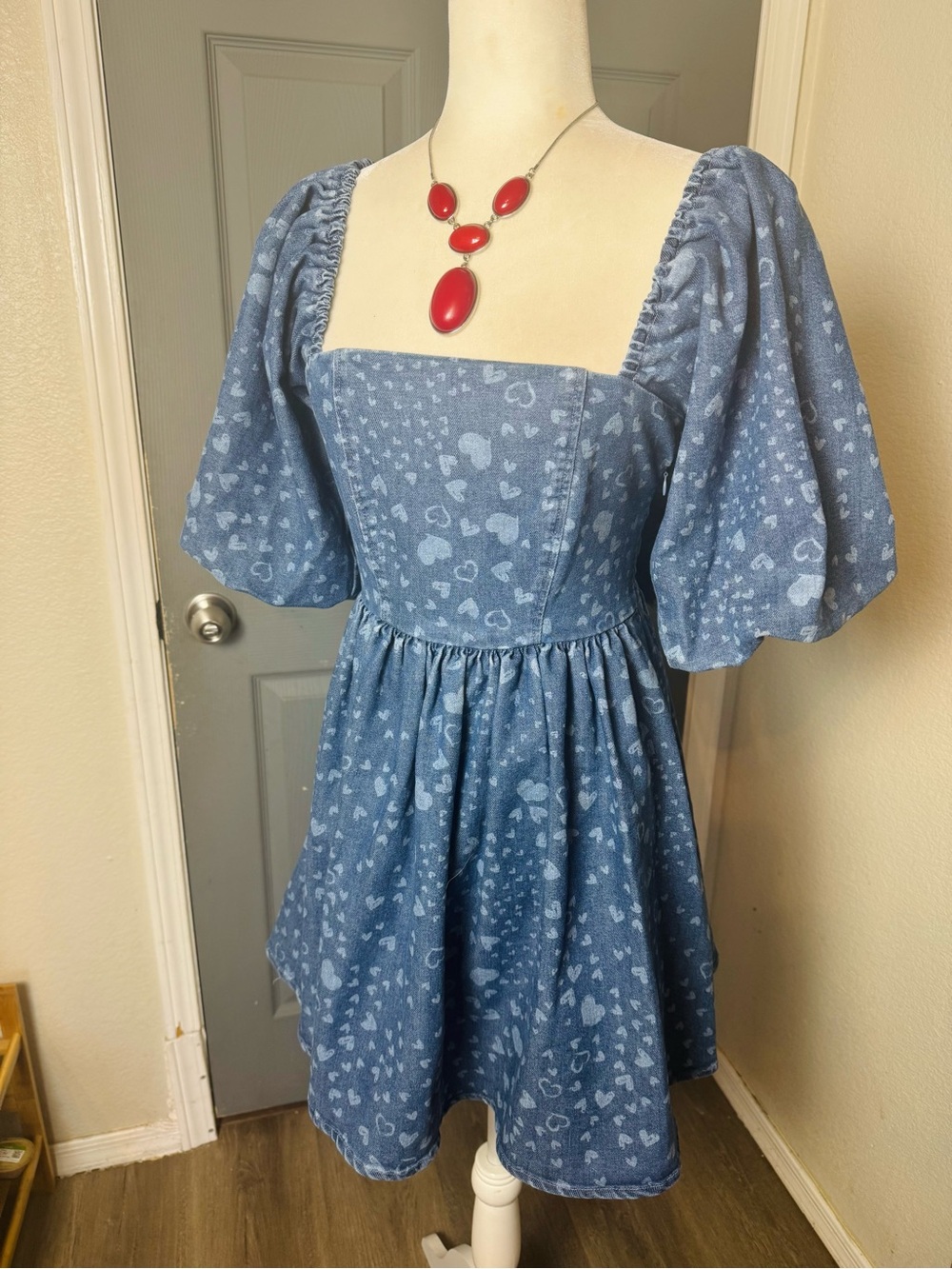 Avec Les Filles Anthropologie Denim BabyDoll Dress with Oversized Bow Detail - Picture 3 of 9